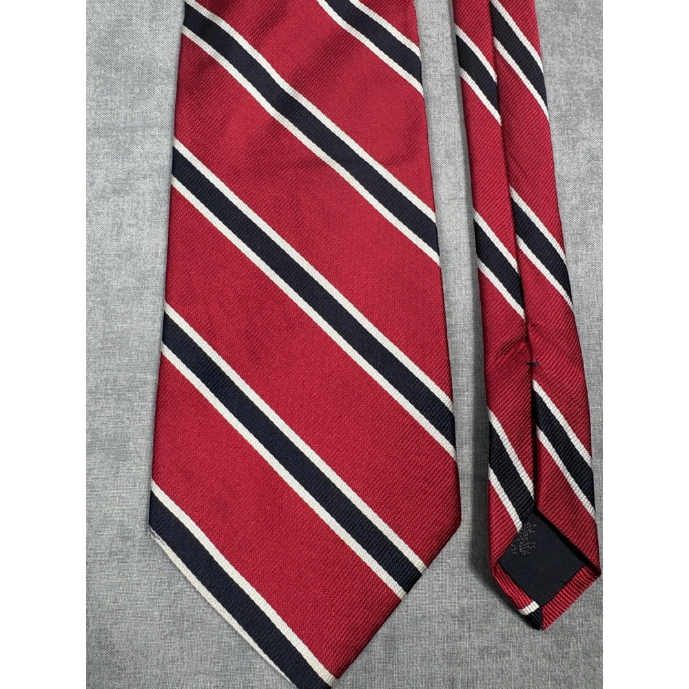 Brooks Brothers Makers Silk Repp Stripe Tie Red Black White USA 58" Preppy